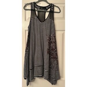 Harley Davidson Black Label Striped Handkerchief Hem Racerback Tank Dress Top XL